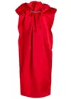 Simone Rocha Duchess Draped Satin Midi Dress In Red