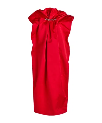 Simone Rocha Duchess Draped Satin Midi Dress In Red