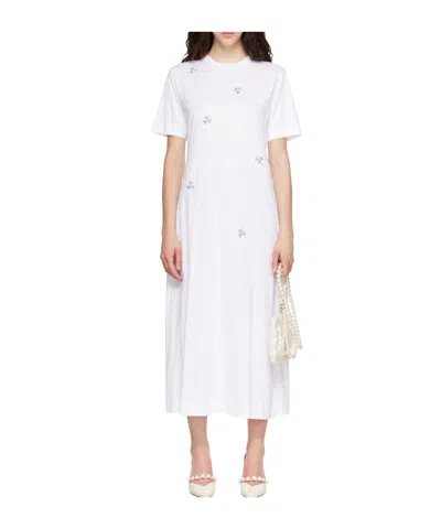 Simone Rocha White Easy Embellished T-shirt Midi Dress