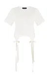 Simone Rocha Easy Ribbon-detailed Cotton T-shirt In Ivory