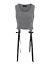 Simone Rocha Cropped Grey Lyocell Tank Top With Asymmetric Hem And Bow Tails In Gray