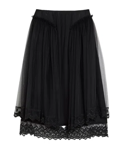 Simone Rocha Lace-trimmed Satin-crepe Midi Skirt In Black