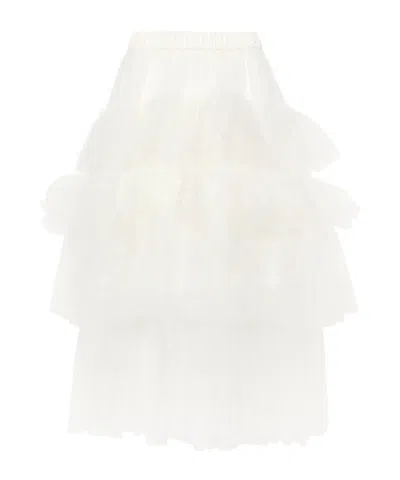 Simone Rocha Elastic Waist Midi Skirt In White