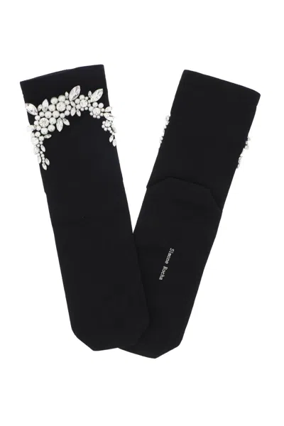 Simone Rocha Elegant Black Socks With Pearl And Crystal Embellishments