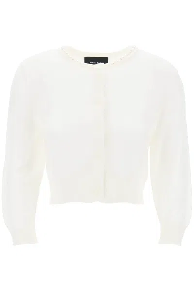 SIMONE ROCHA ELEGANT WHITE CROPPED CARDIGAN WITH PEARL DETAILS FOR WOMEN