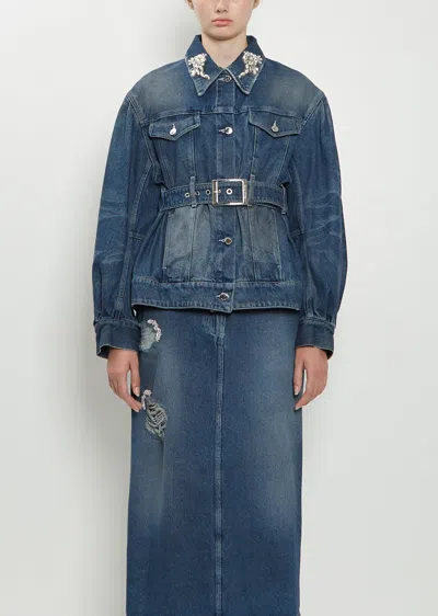 Simone Rocha Embellished Belt Detail Sculpted Denim Jacket In Blue