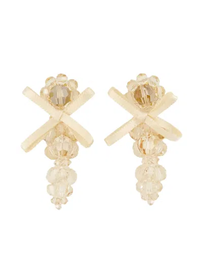 Simone Rocha Embellished Bow Earrings In Yellow