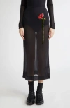 Simone Rocha Embellished Carnation Column Skirt In Black/black/red Multi