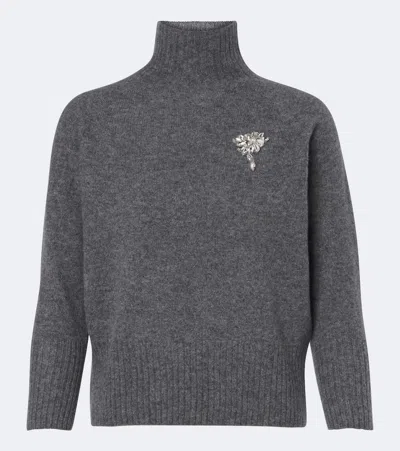 Simone Rocha Embellished Cashmere Turtleneck Sweater In Gray