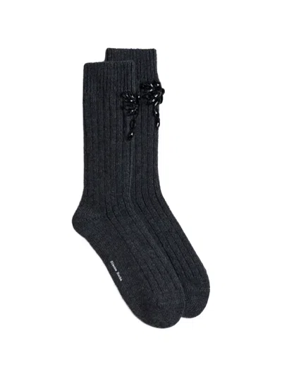 Simone Rocha Embellished Chunky-knit Socks In Black