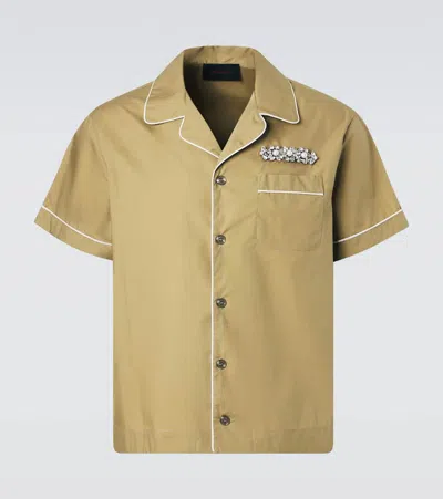 Simone Rocha Embellished Cotton Bowling Shirt In Brown