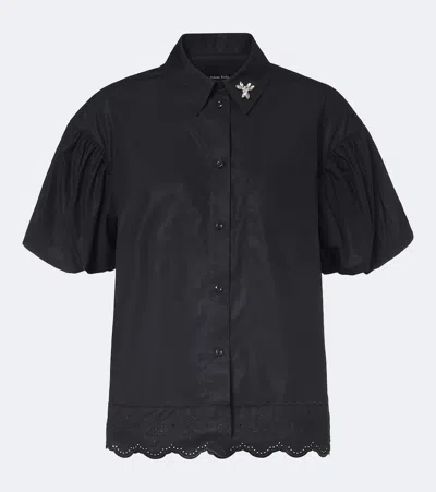 Simone Rocha Embellished Cotton Poplin Shirt In Black