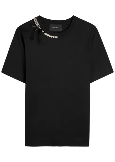 Simone Rocha Embellished Cotton T-shirt In Black