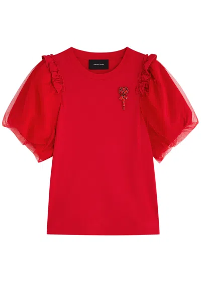 Simone Rocha Embellished Cotton T-shirt In Red