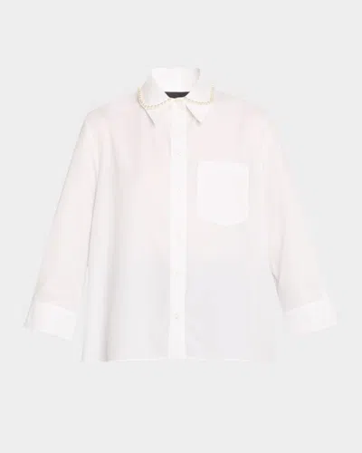 Simone Rocha Embellished Cropped Masculine Button-front Shirt In White
