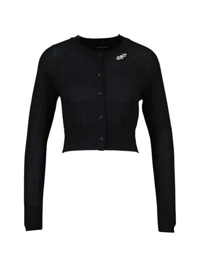 Simone Rocha Embellished Cropped Wool Cardigan In Black