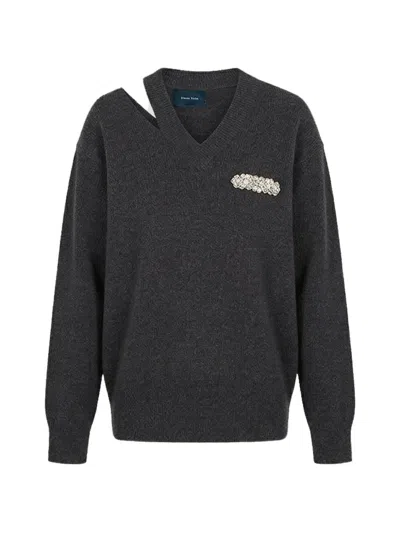 Simone Rocha Embellished Cut-out Sweater In Gray