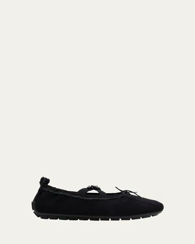Simone Rocha Embellished Denim Grip Ballerina Flats In Black