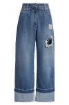 Simone Rocha Embellished Distressed Straight Leg Jeans In Blue