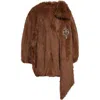 Simone Rocha Bow-embellished Faux Fur Coat In Brown/mirror