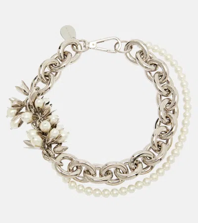 Simone Rocha Embellished Faux Pearl Necklace In Silver