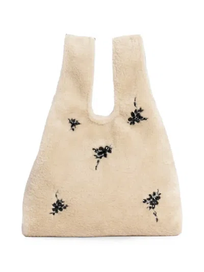 Simone Rocha Embellished Faux-fur Shopper Bag In Neutral