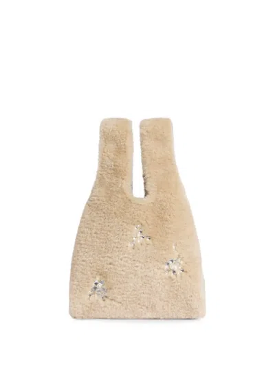 Simone Rocha Embellished Faux-fur Tote Bag In Neutral
