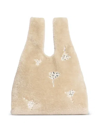Simone Rocha Embellished Faux-fur Tote Bag In Neutral