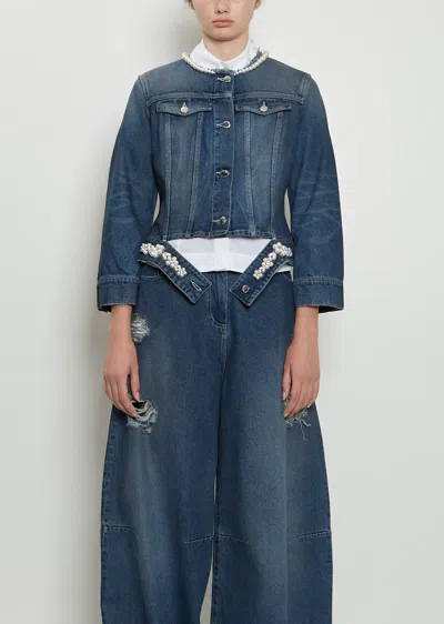 Simone Rocha Embellished Fitted Waist Denim Jacket In Blue