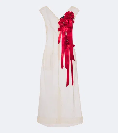 Simone Rocha Embellished Floral-appliqué Tulle Midi Dress In Neutral