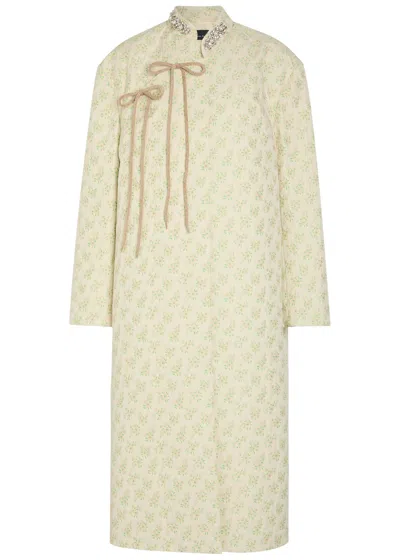 Simone Rocha Embellished Floral-jacquard Cotton-blend Coat In Yellow