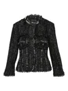 Simone Rocha Embellished Frayed-edge Tweed Jacket In Black