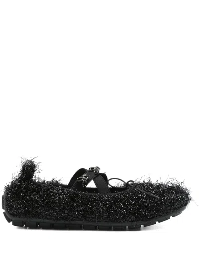 Simone Rocha Embellished-frill Ballet Flats In Black