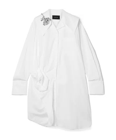 Simone Rocha Embellished Gathered Cotton Shirt Dress In White