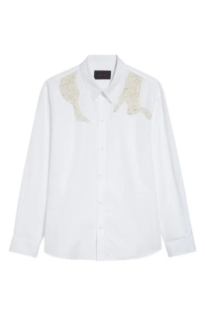 Simone Rocha Embellished Hare Classic Fit Cotton Button-up Shirt In Burgundy