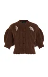 Simone Rocha Embellished Wool-blend Cardigan In Brown
