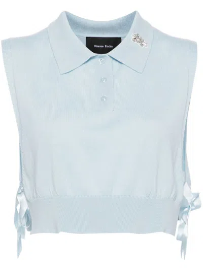 Simone Rocha Embellished Knit Polo Bib In Blue
