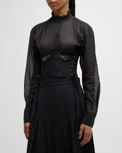 Simone Rocha Embellished Lace-up Tulle Corset In Black/jet
