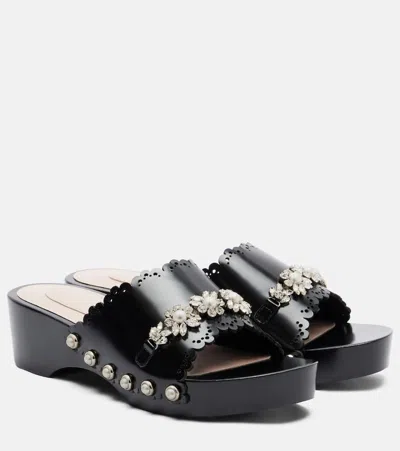Simone Rocha Embellished Leather Clogs In Black