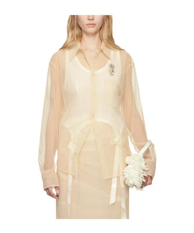 Simone Rocha Beige Embellished Shirt In Nude/clear