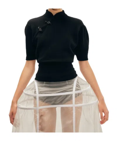 Simone Rocha Embellished Mandarin Collar Cashmere Jumper In Black