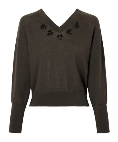 Simone Rocha Embellished Merino Wool And Silk-blend Sweater In Black