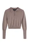 Simone Rocha Embellished Merino Wool-silk Polo Sweater In Clay/ Pearl/ Clear
