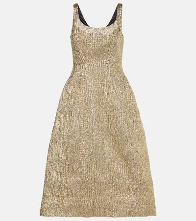 Simone Rocha Embellished Metallic-effect Cloqué Midi Dress In Gold