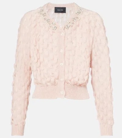 Simone Rocha Embellished Mohair-blend Cardigan In Brown