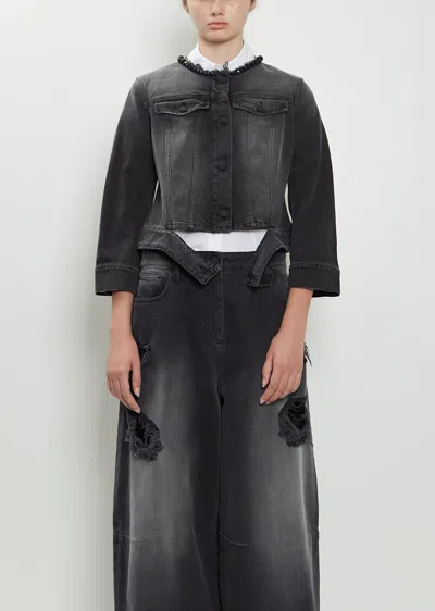 Simone Rocha Embellished Neck Fitted Waist Denim Jacket In Gray