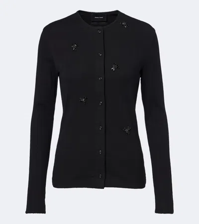 Simone Rocha Embellished Pointelle Cotton Cardigan In Black