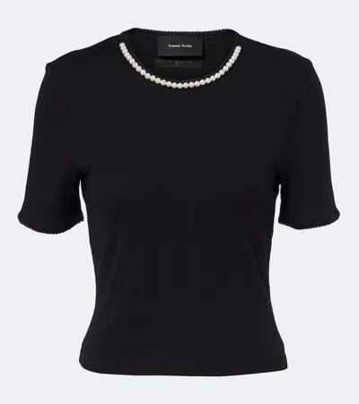Simone Rocha Embellished Pointelle-knit Cotton Top In Black
