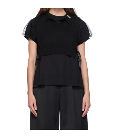 Simone Rocha Black Embellished Knit Vest In Black/clear