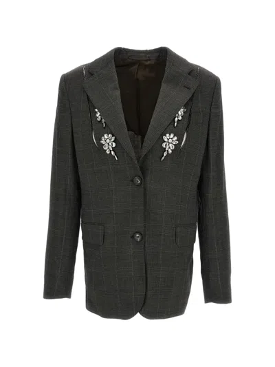 Simone Rocha Embellished Prince Of Wales Check Jacket In Gray